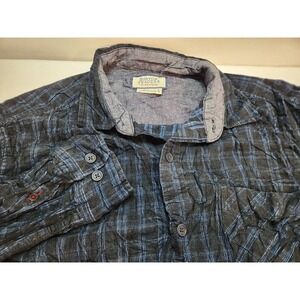 Boston Traders Plaid Long Sleeve Button Up Shirt Men's Size Large Black Blue